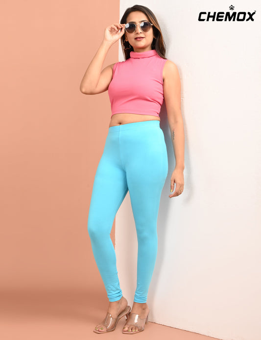 CHEMOX | 234 | Aqua Blue Cotton Lycra Ankle Length Legging 180gsm