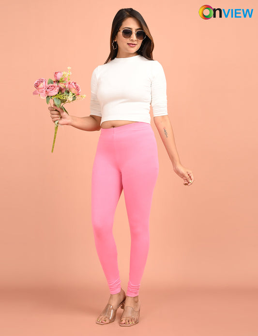 ONVIEW | 006 | Pink Cotton Lycra Ankle Length Legging 220gsm