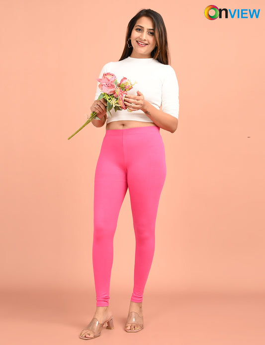 ONVIEW | 013 | Fuchsia Pink Cotton Lycra Ankle Length Legging 220gsm