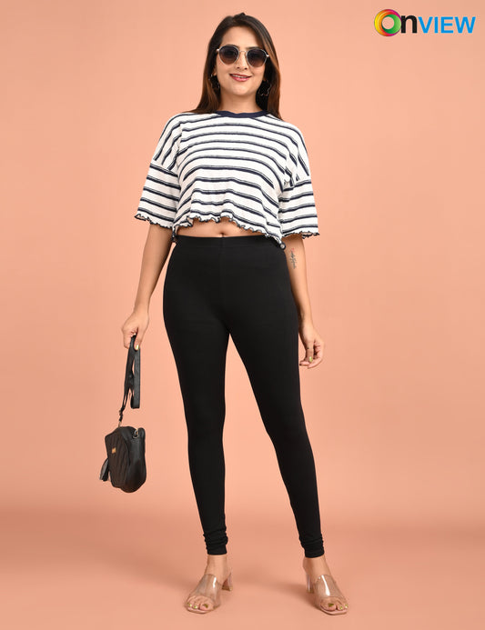 ONVIEW | 015 | Black Cotton Lycra Ankle Length Legging 220gsm