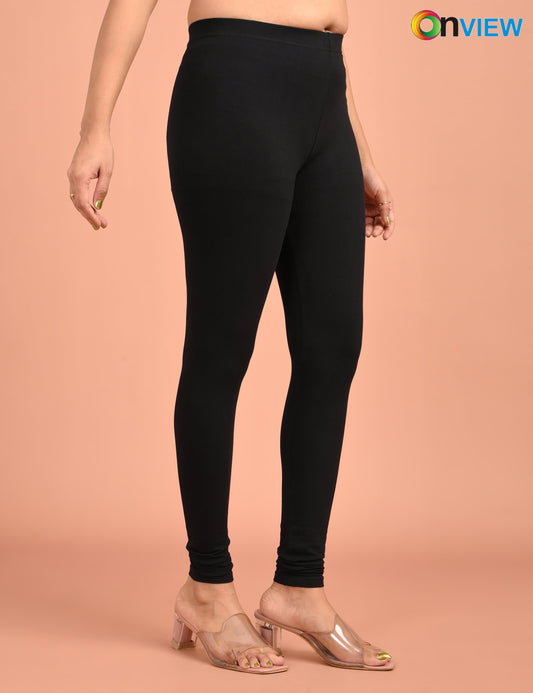 ONVIEW | 015 | Black Cotton Lycra Ankle Length Legging 220gsm