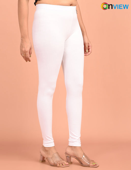 ONVIEW | 017 | White Cotton Lycra Ankle Length Legging 220gsm