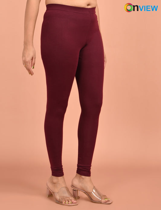 ONVIEW | 052 | Wine Cotton Lycra Ankle Length Legging 220gsm