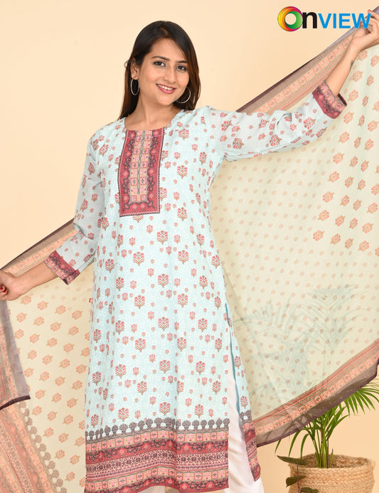 ONVIEW | 1331 | COTTON CHIKANKARI WORK WITH BORDER WITH DUPATTA