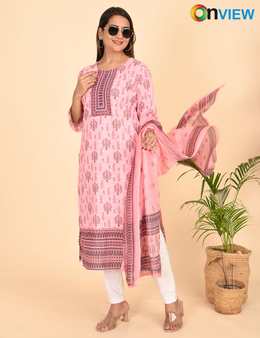 ONVIEW | 1334 | COTTON CHIKANKARI WORK BORDER WITH DUPATTA