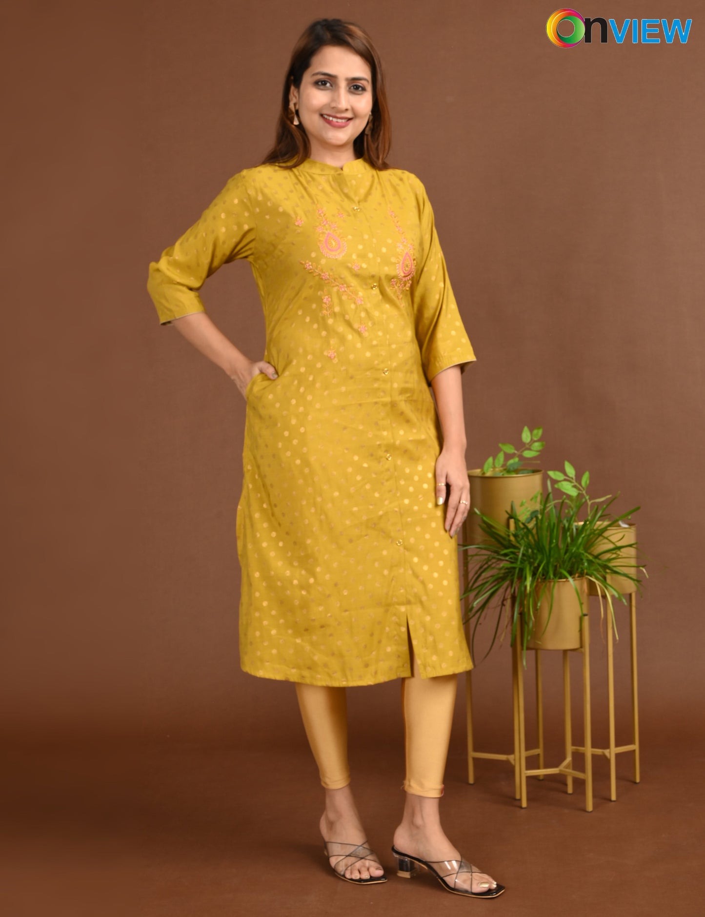 ONVIEW | 1675 | SILK A LINE SIDE OPEN WITH EMBROIDERY