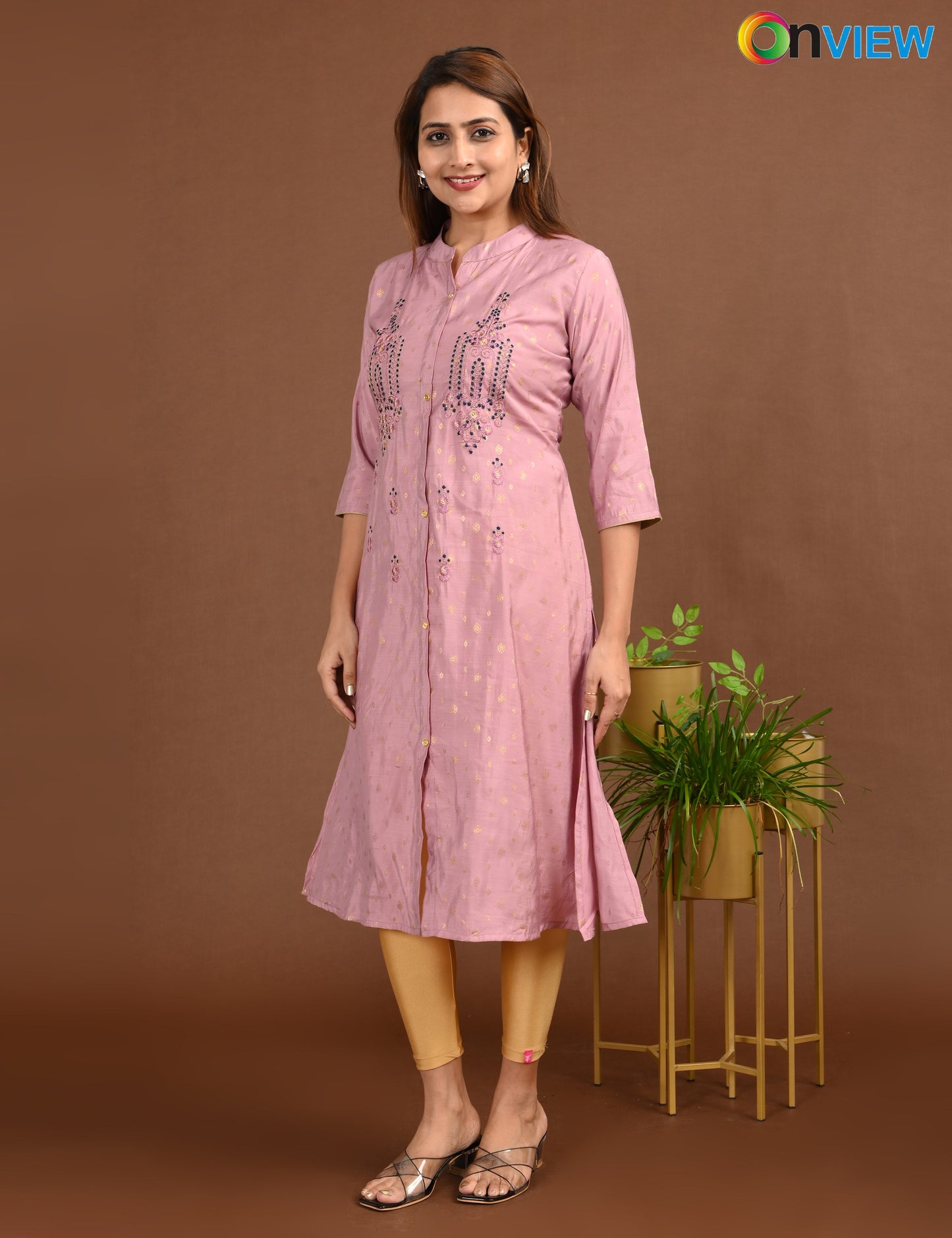 ONVIEW | 1757 | SILK A LINE SIDE OPEN WITH EMBROIDERY