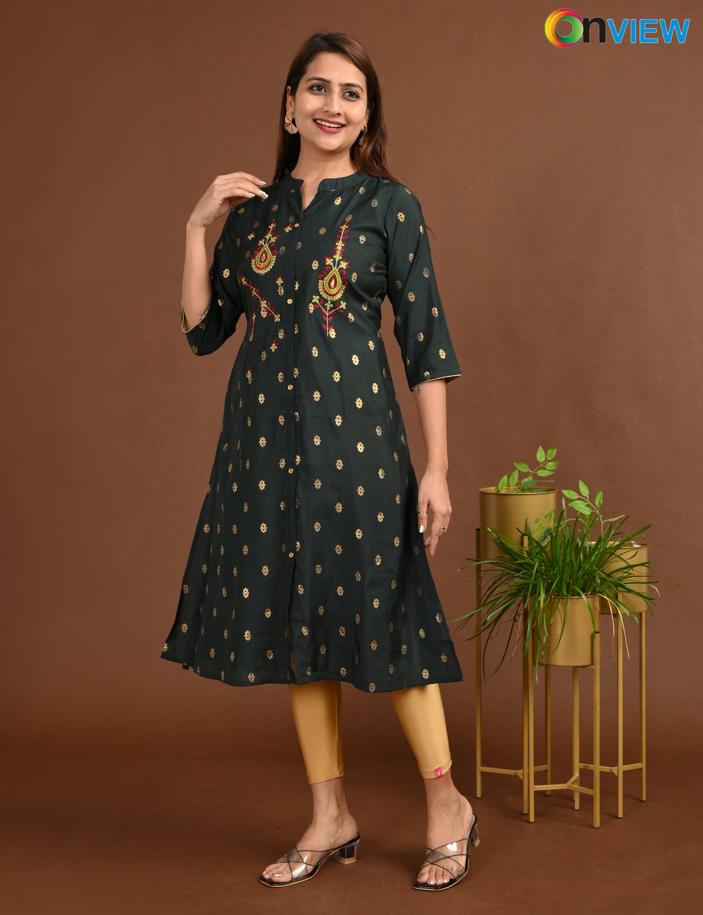 ONVIEW | 1758 | SILK A LINE SIDE OPEN WITH EMBROIDERY