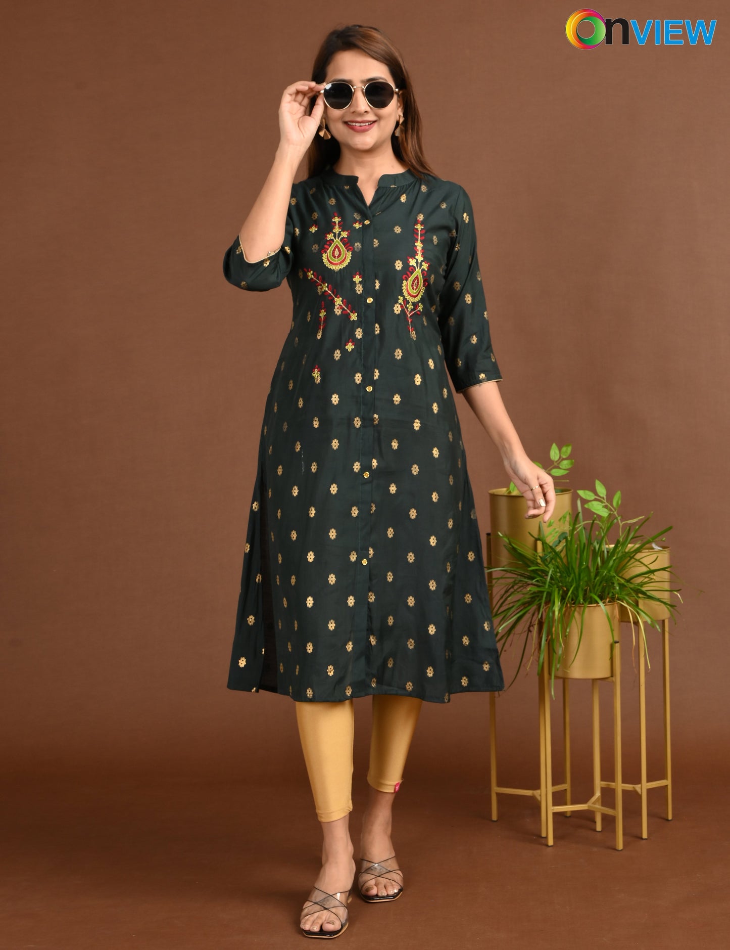 ONVIEW | 1758 | SILK A LINE SIDE OPEN WITH EMBROIDERY