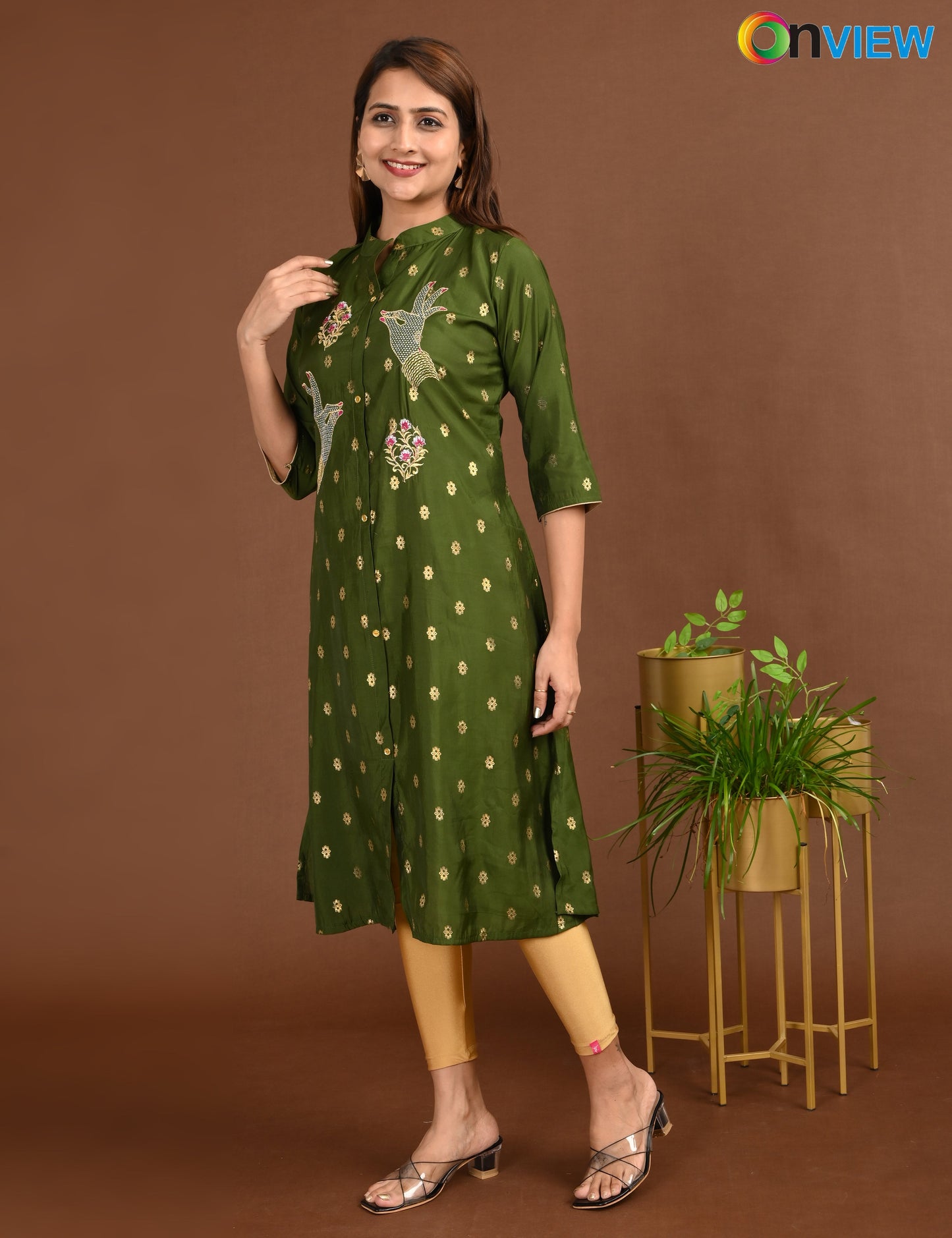 ONVIEW | 1760 | SILK A LINE SIDE OPEN WITH EMBROIDERY