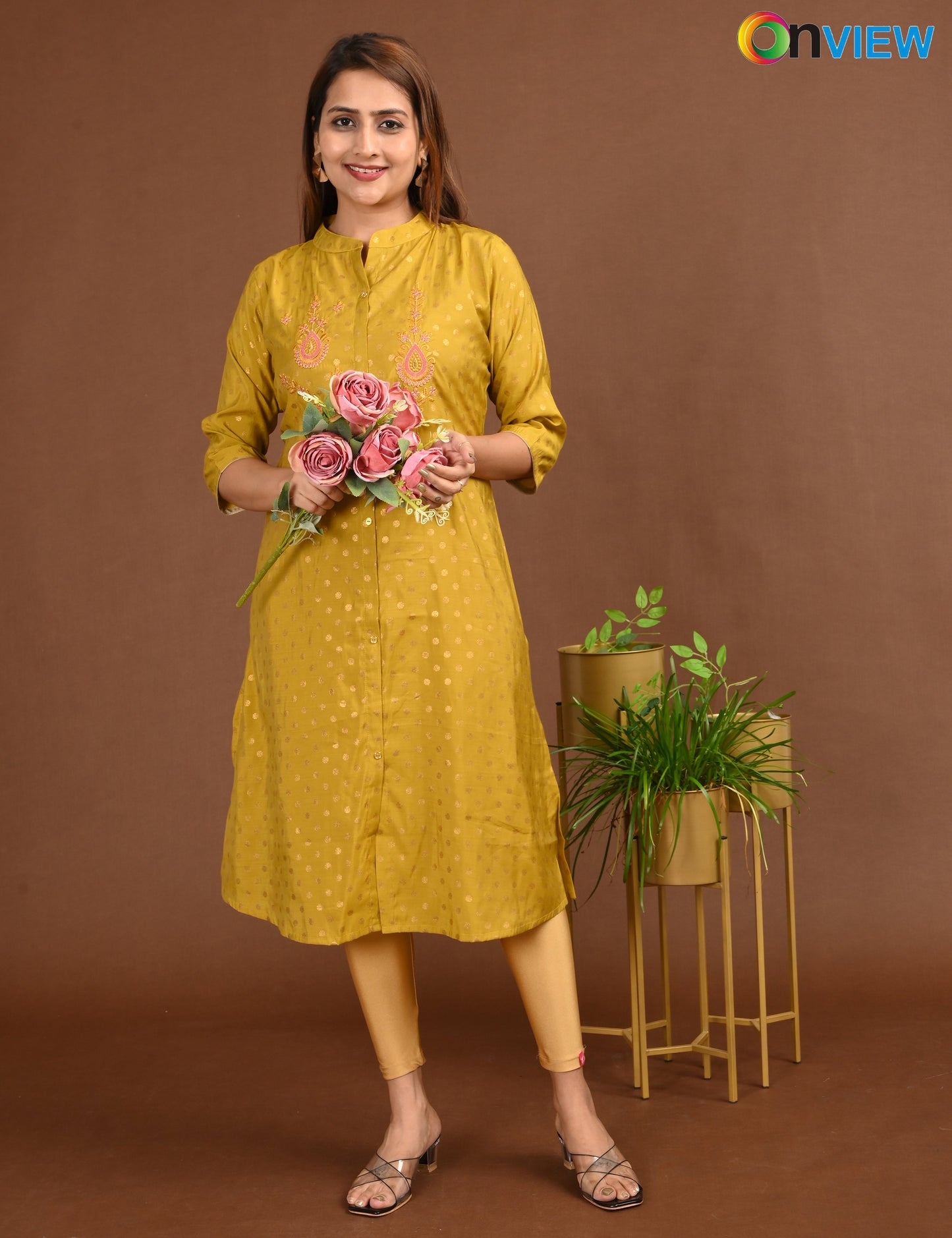 ONVIEW | 1675 | SILK A LINE SIDE OPEN WITH EMBROIDERY