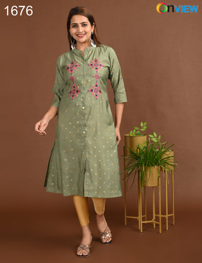 ONVIEW | 1676 | SILK A LINE SIDE OPEN WITH EMBROIDERY