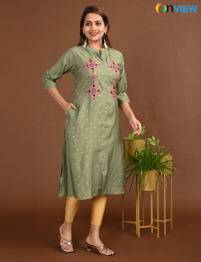 ONVIEW | 1676 | SILK A LINE SIDE OPEN WITH EMBROIDERY