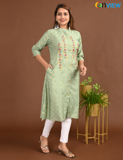 ONVIEW | 1677 | SILK A LINE SIDE OPEN WITH EMBROIDERY