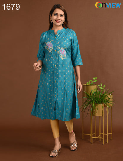 ONVIEW | 1679 | SILK A LINE SIDE OPEN WITH EMBROIDERY