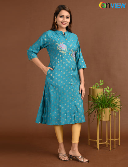 ONVIEW | 1679 | SILK A LINE SIDE OPEN WITH EMBROIDERY