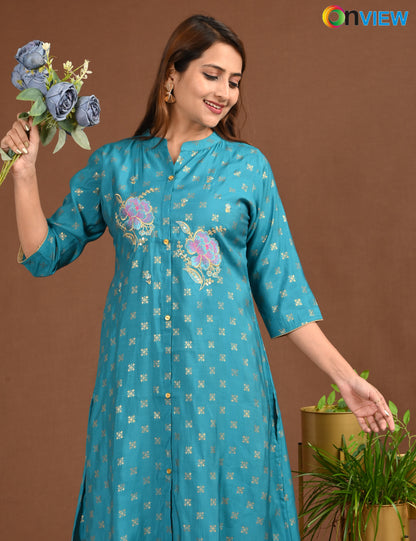 ONVIEW | 1679 | SILK A LINE SIDE OPEN WITH EMBROIDERY