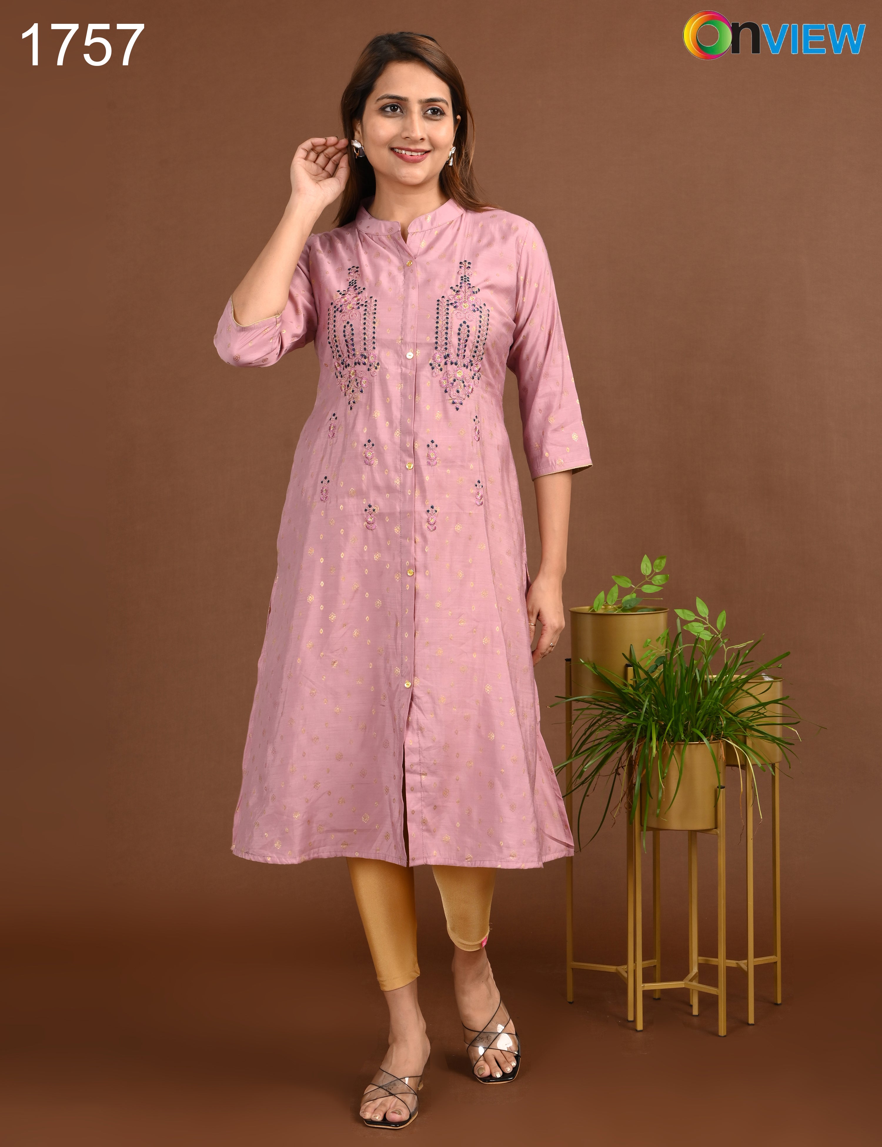 ONVIEW | 1757 | SILK A LINE SIDE OPEN WITH EMBROIDERY