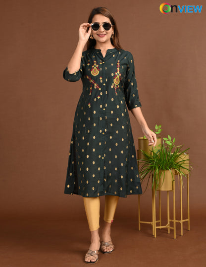 ONVIEW | 1758 | SILK A LINE SIDE OPEN WITH EMBROIDERY